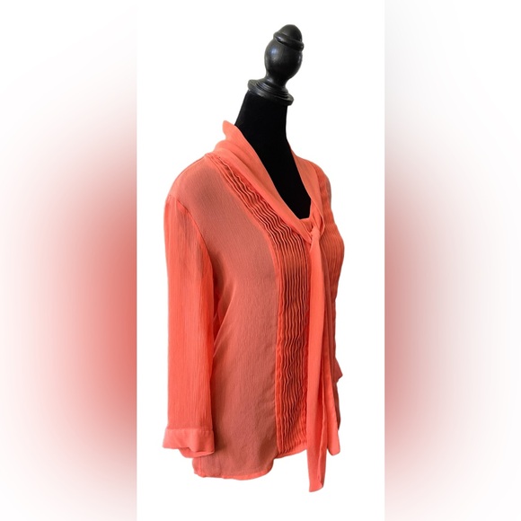 Banana Republic: Orange Peach Pleated Blouse with Neck Tie - Picture 3 of 17